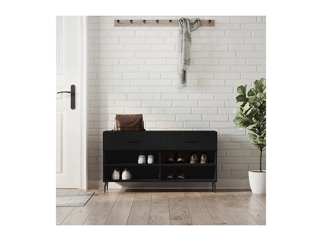 Zwarte schoenenbank 102x35x55 cm samengesteld hout