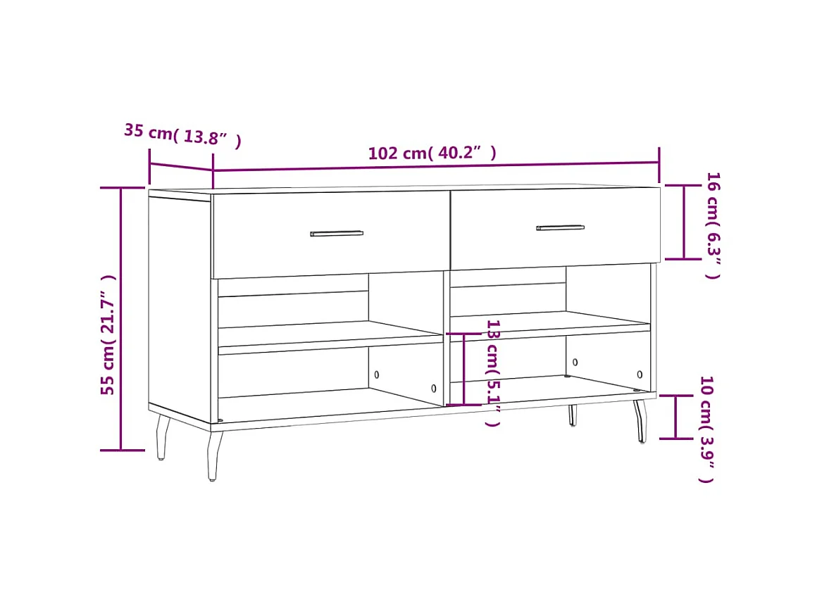 Schwarze Schuhbank 102x35x55 cm aus Holzwerkstoff