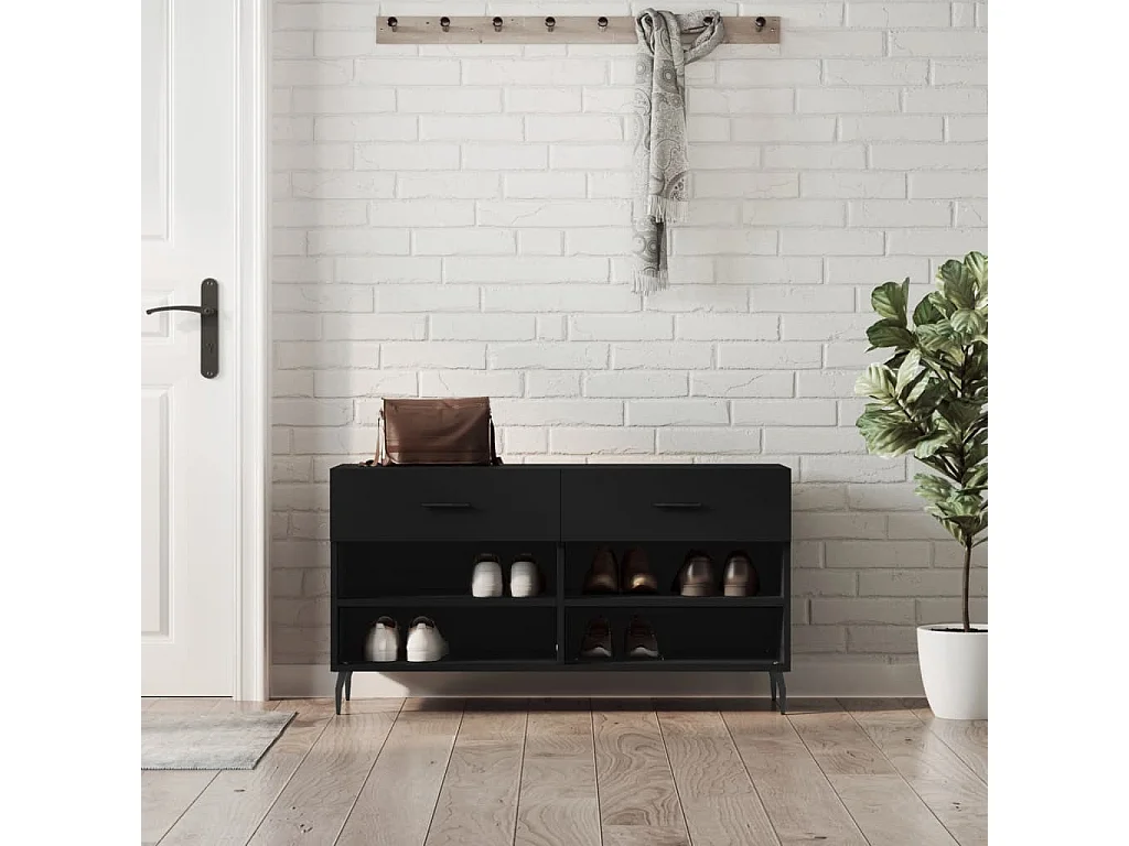 Zwarte schoenenbank 102x35x55 cm samengesteld hout