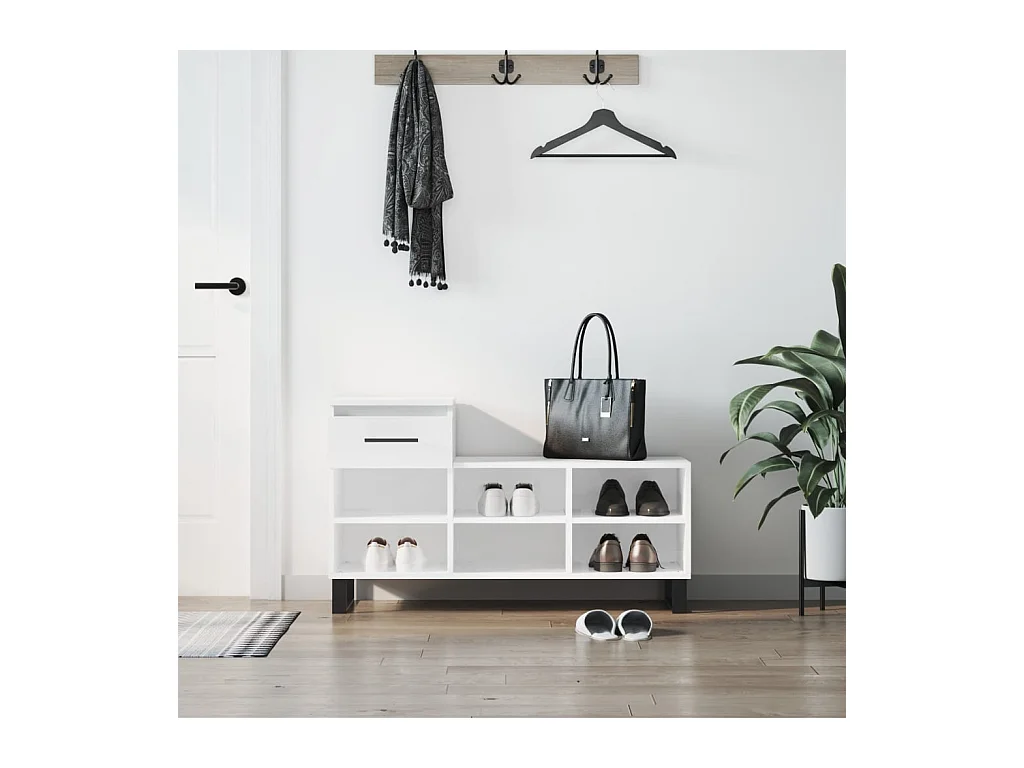 Schoenenkast Glanzend wit 102x36x60 cm Bewerkt hout
