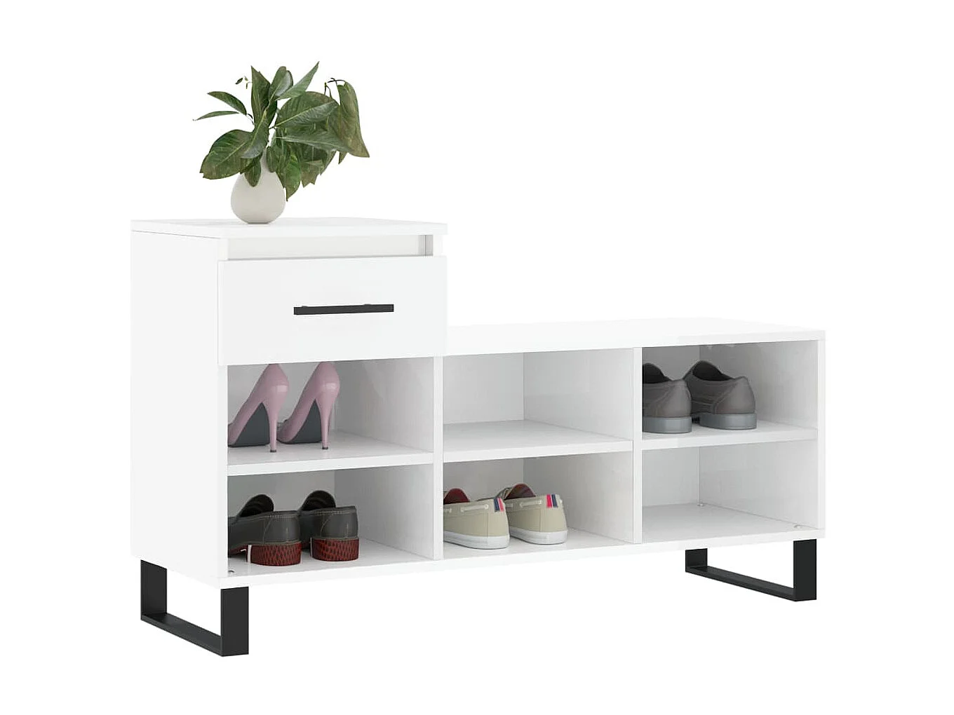 Sapateira branco brilhante 102x36x60 cm Madeira trabalhada