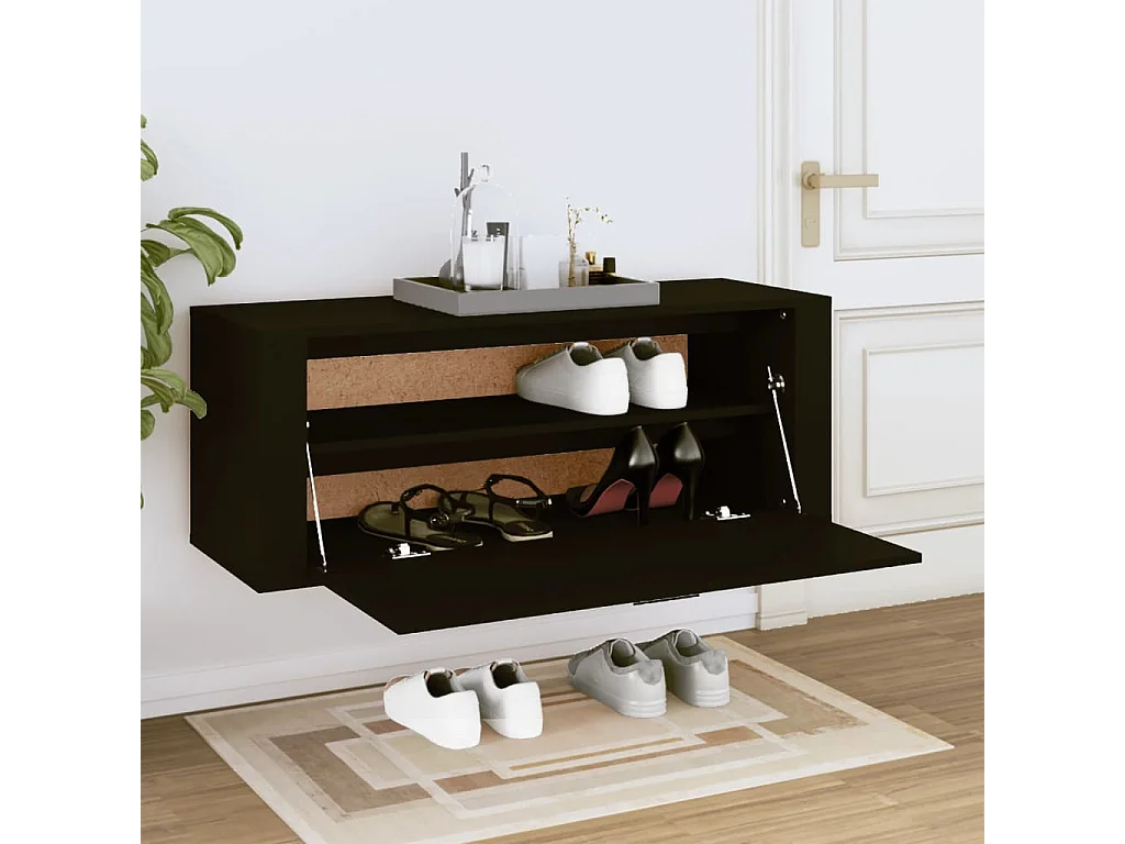 Schoenenkast voor wandmontage Zwart 100x35x38 cm Bewerkt hout