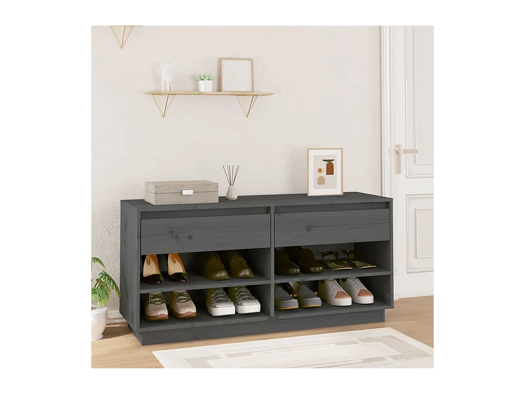 Schoenenkast Grijs 110x34x52 cm Massief grenenhout