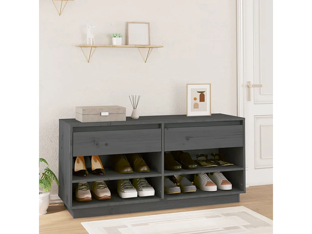 Schoenenkast Grijs 110x34x52 cm Massief grenenhout