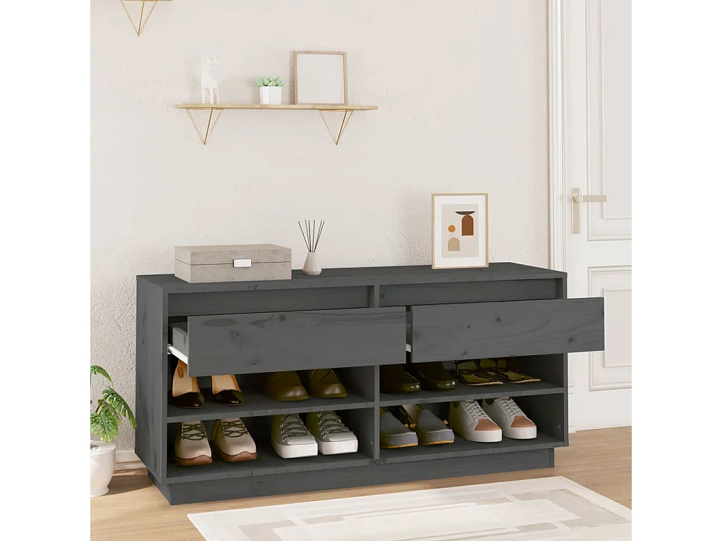 Schoenenkast Grijs 110x34x52 cm Massief grenenhout