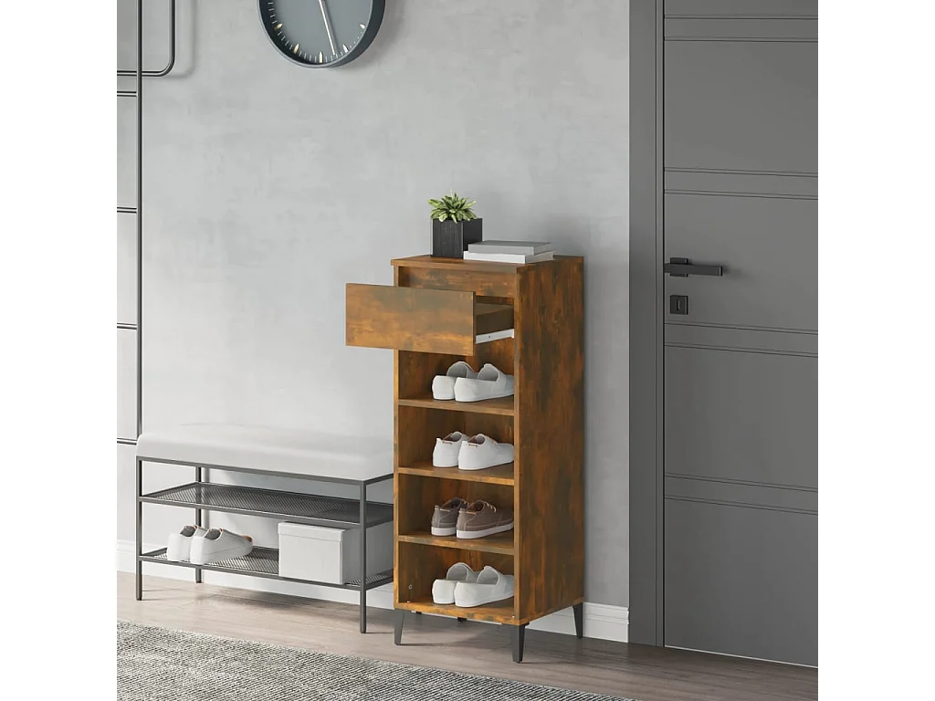 étagère à chaussures Chêne fumé 40x36x105 cm Bois d'ingénierie