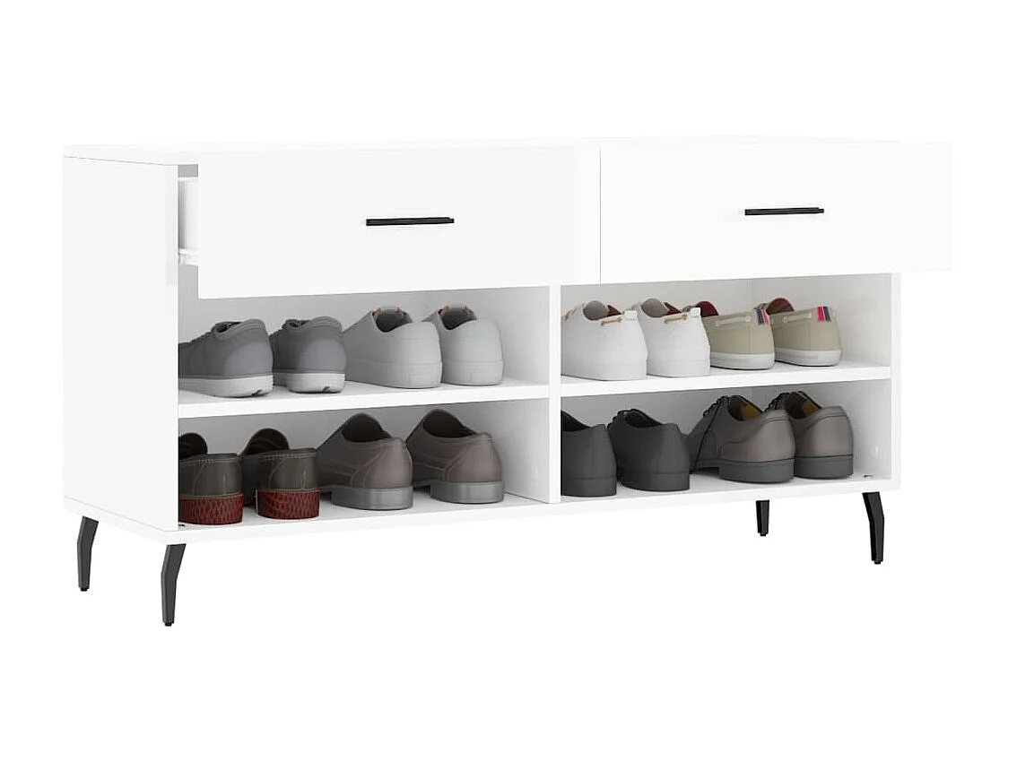 Banc à chaussures blanc brillant 102x35x55 cm bois d'ingénierie
