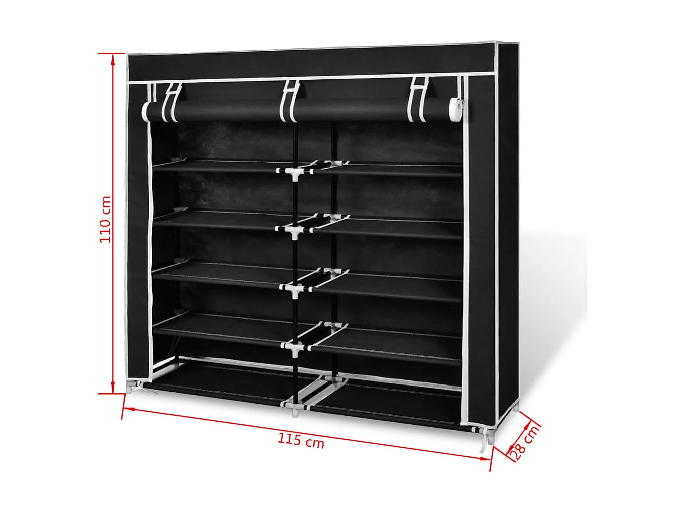 Sapateira com tampa 115 x 28 x 110cm Tecido Preto