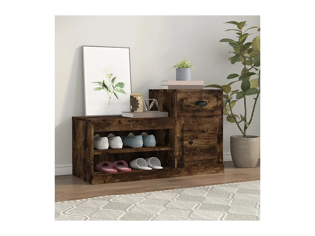 Armoire à chaussures chêne fumé 100x42x60 cm bois d'ingénierie