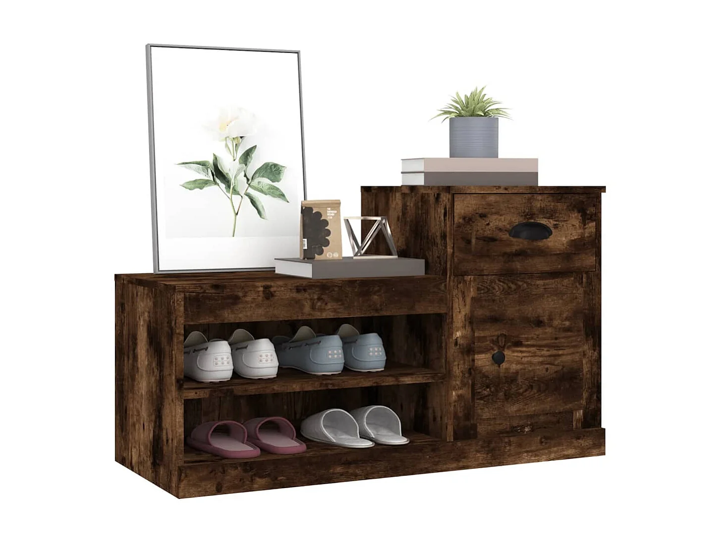 Schuhschrank aus geräucherter Eiche, 100 x 42 x 60 cm, Holzwerkstoff