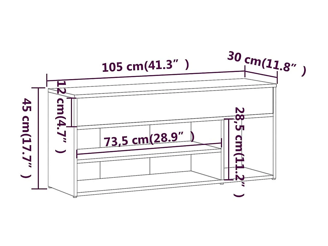 Banc à chaussures Sonoma gris 105x30x45 cm Bois d'ingénierie