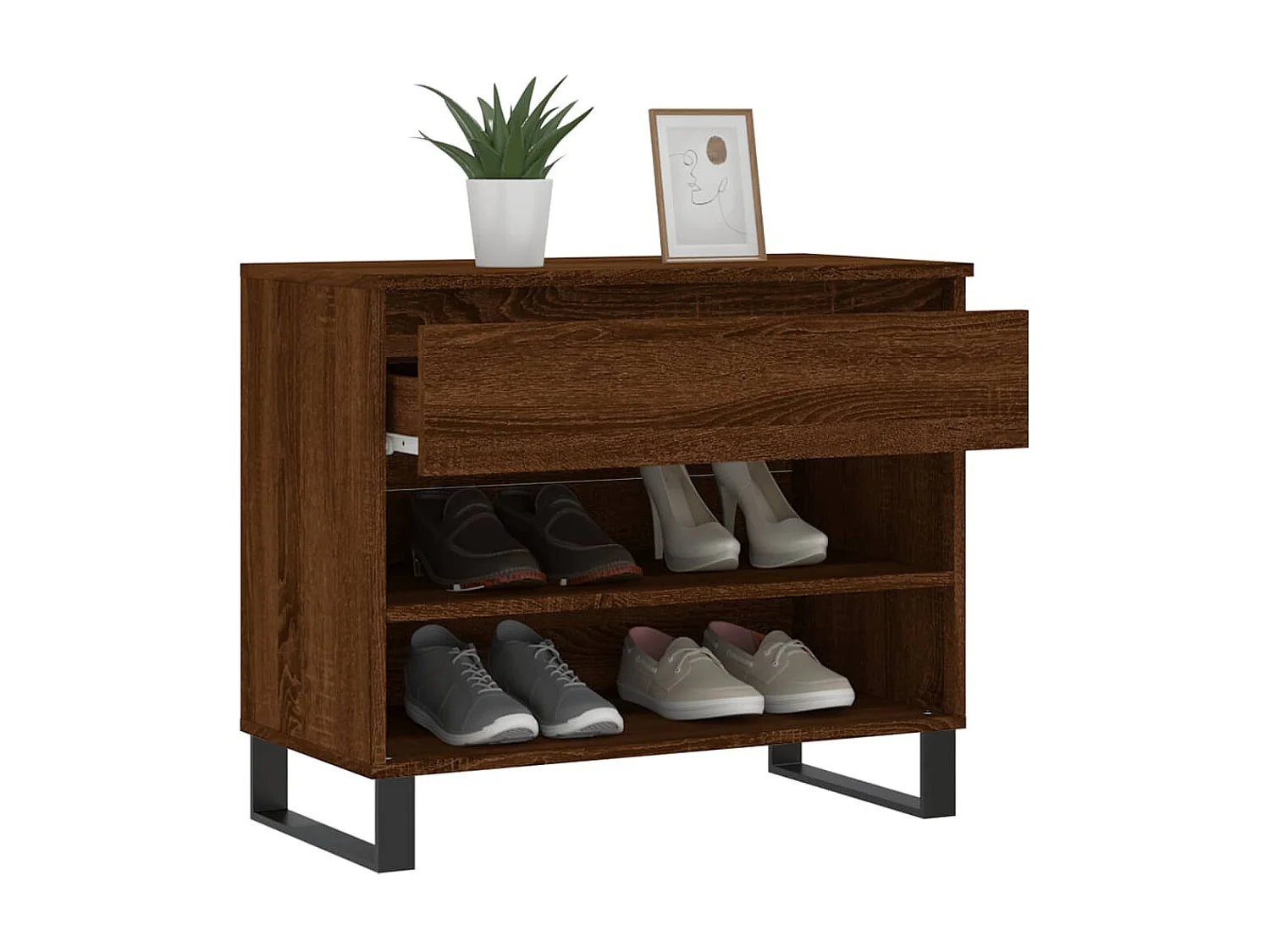 Armário para sapatos Carvalho castanho 70x36x60 cm Madeira trabalhada