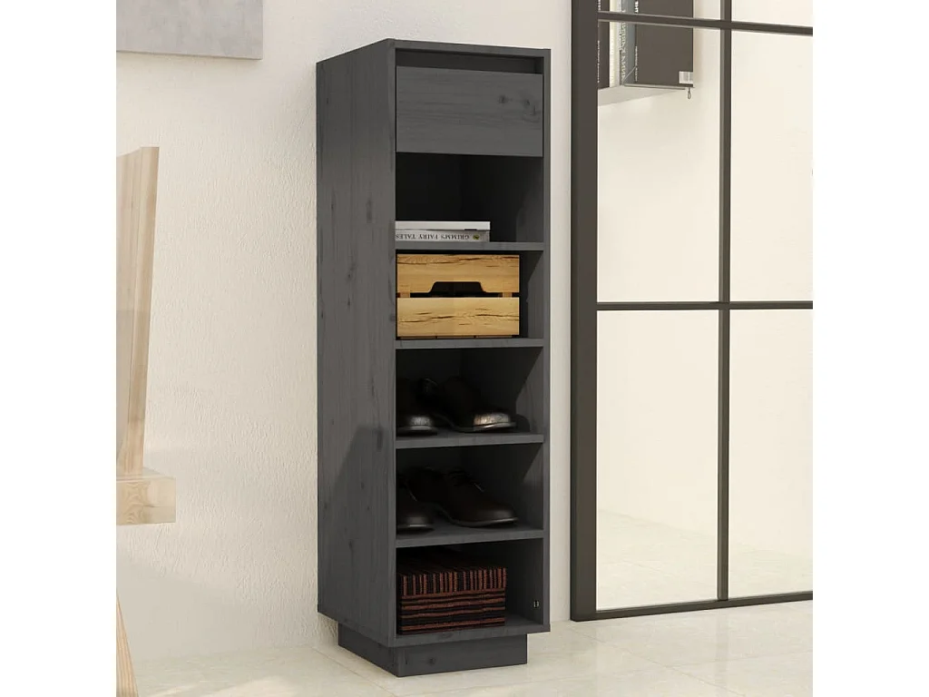 Armoire à chaussures gris 30x34x105 cm bois de pin massif