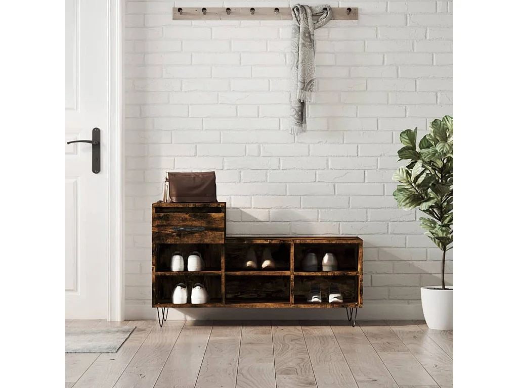 Schoenenkast Gerookt eiken 102x36x60 cm Bewerkt hout