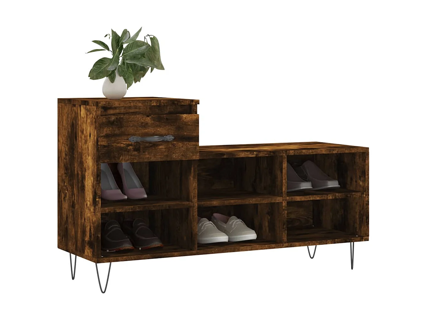 Schoenenkast Gerookt eiken 102x36x60 cm Bewerkt hout