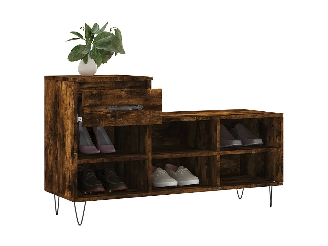 Schoenenkast Gerookt eiken 102x36x60 cm Bewerkt hout