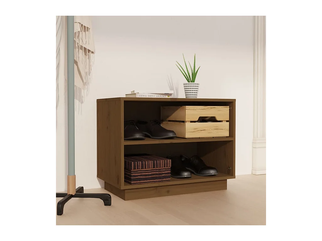 Scarpiera Marrone miele 60x34x45 cm Legno di pino massiccio
