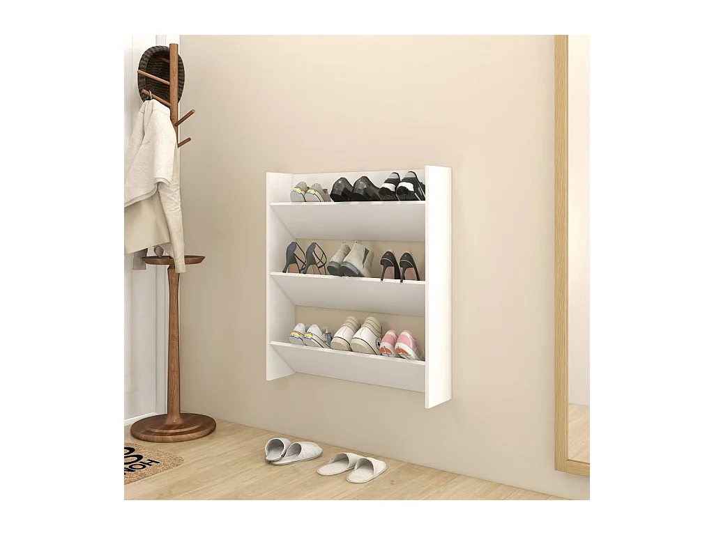 Armoire à chaussures murale Blanc 80x18x90 cm Aggloméré