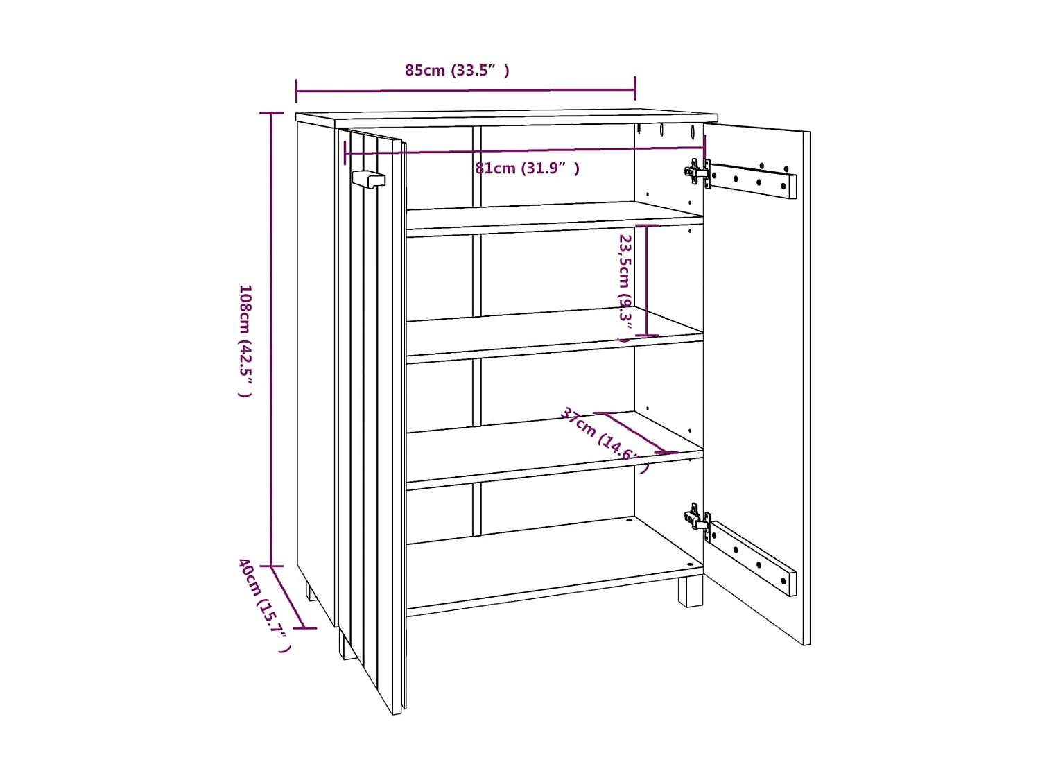 Armoire à chaussures HAMAR Gris clair 85x40x108 cm Pin massif