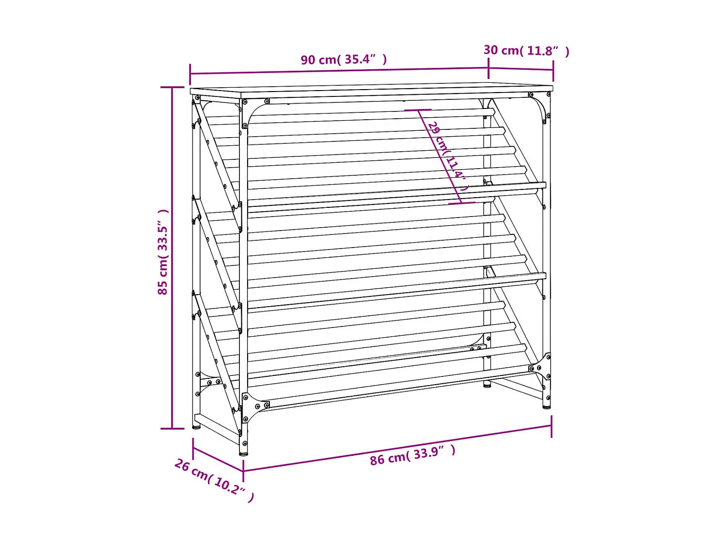 étagère à chaussures chêne marron 90x30x85 cm bois d'ingénierie