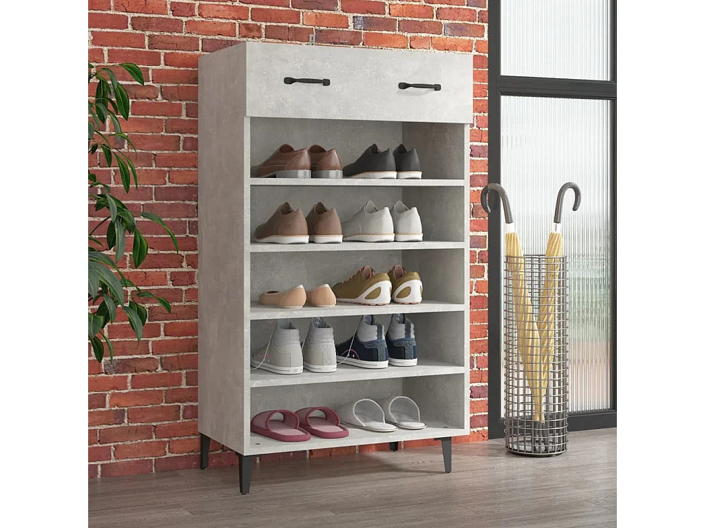 Armário para sapatos Concreto cinza 60x35x105 cm Madeira trabalhada