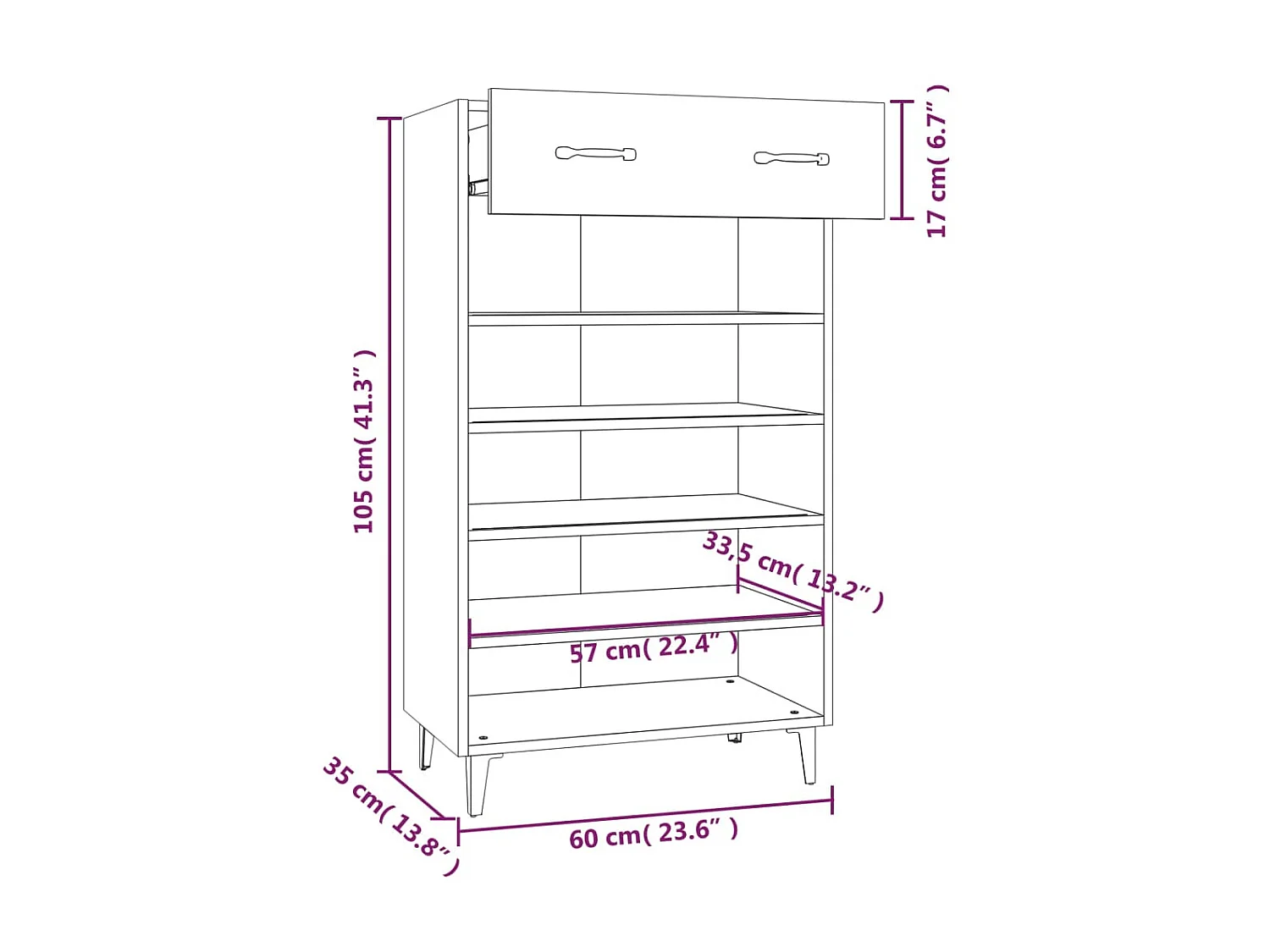 Armoire à chaussures Gris béton 60x35x105 cm Bois d'ingénierie