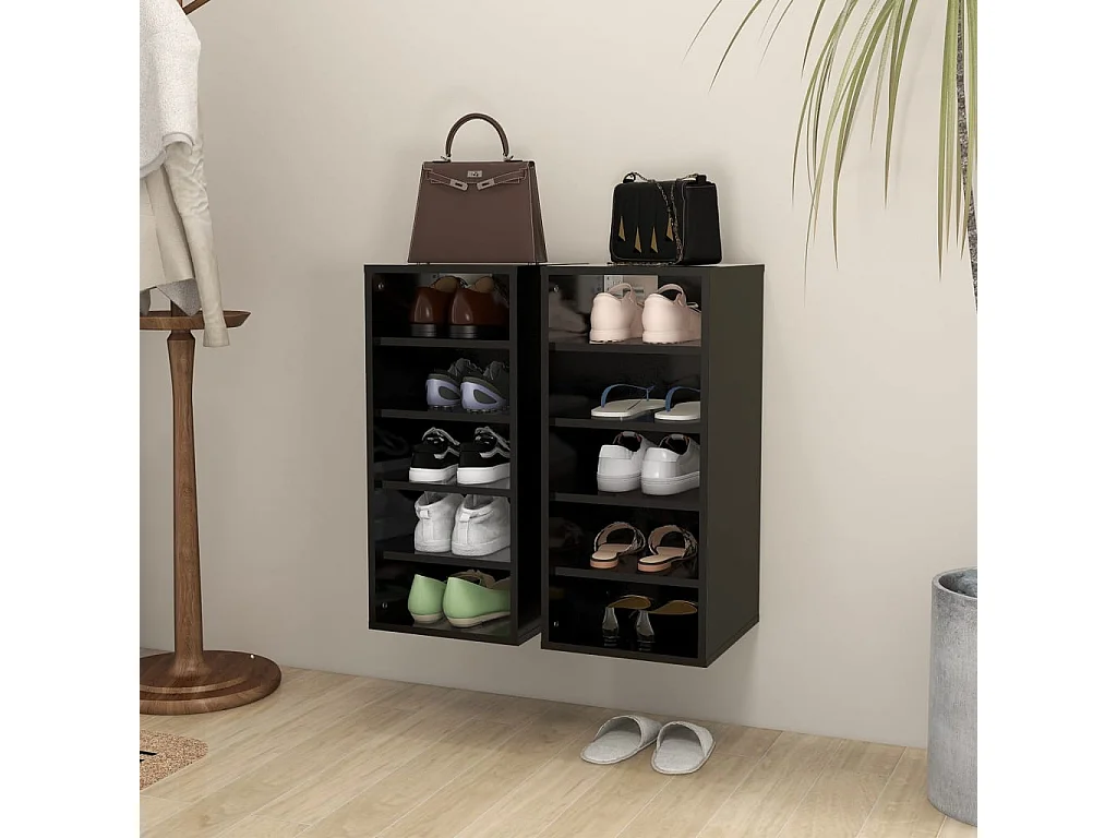 Armoires à chaussures 2 pcs Noir 31,5x35x70 cm Aggloméré