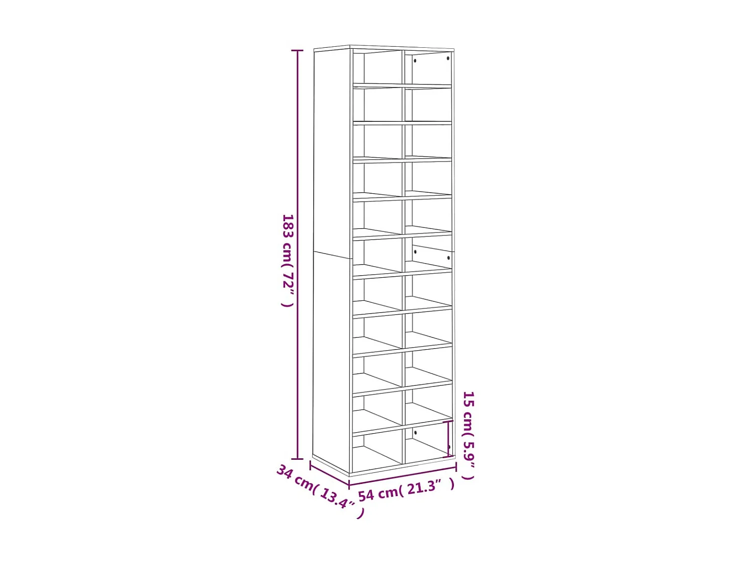 Zapatero gris hormigón 54x34x183 cm de madera contrachapada