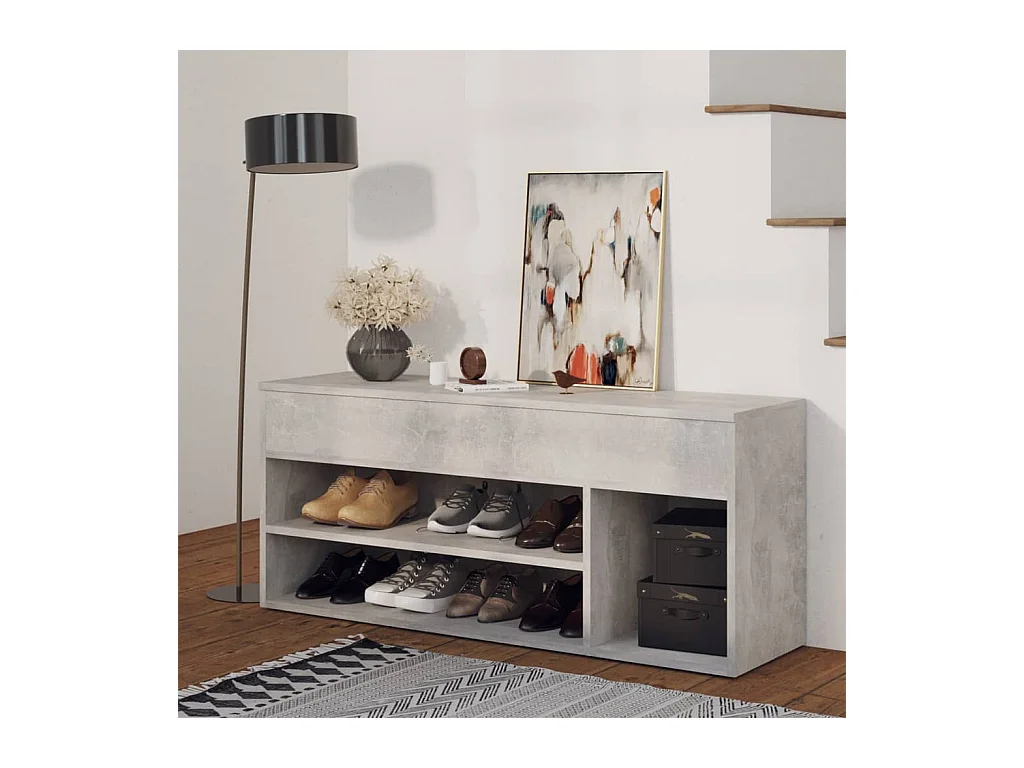 Banc à chaussures Gris béton 105x30x45 cm Aggloméré