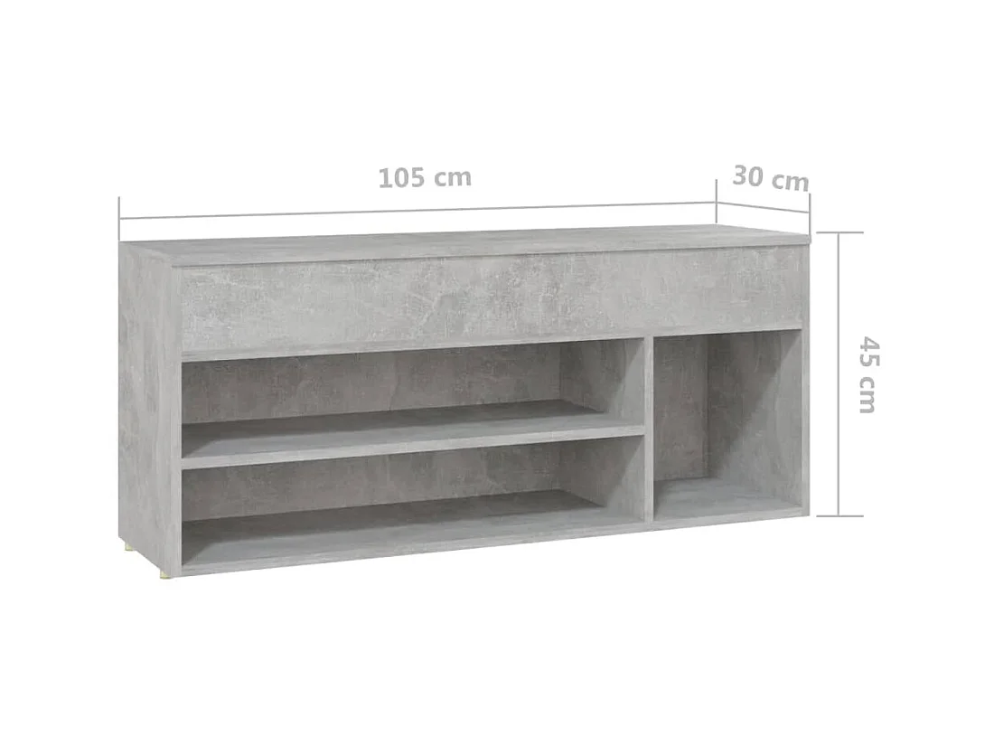 Banc à chaussures Gris béton 105x30x45 cm Aggloméré