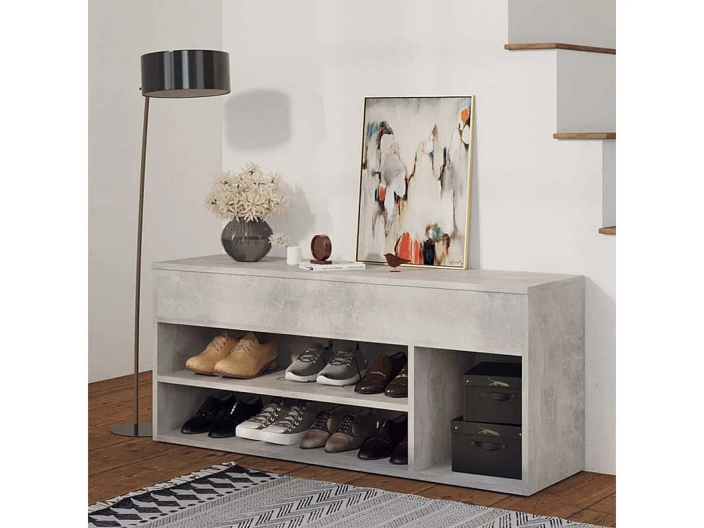 Banc à chaussures Gris béton 105x30x45 cm Aggloméré