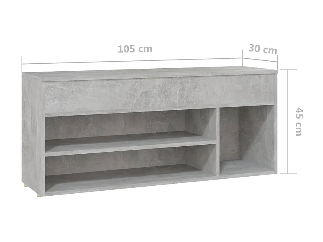Banc à chaussures Gris béton 105x30x45 cm Aggloméré