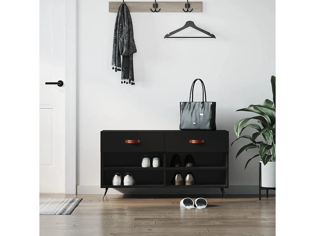 Zwarte schoenenbank 102x35x55 cm samengesteld hout