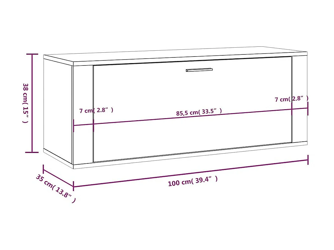 Scarpiera a parete Grigio cemento 100x35x38 cm