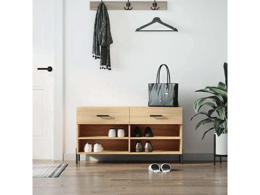 Banco de sapatos de carvalho Sonoma 102x35x55 cm madeira projetada