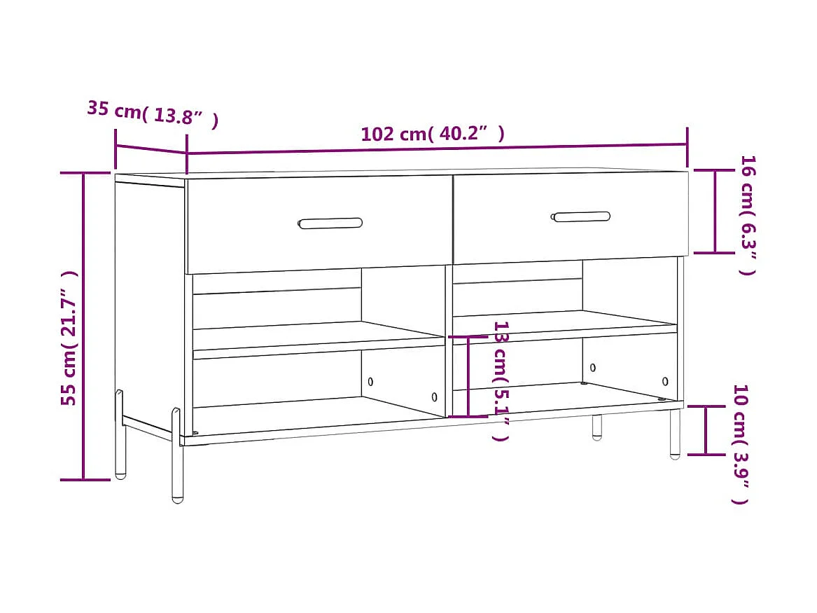 Banco de sapatos de carvalho Sonoma 102x35x55 cm madeira projetada