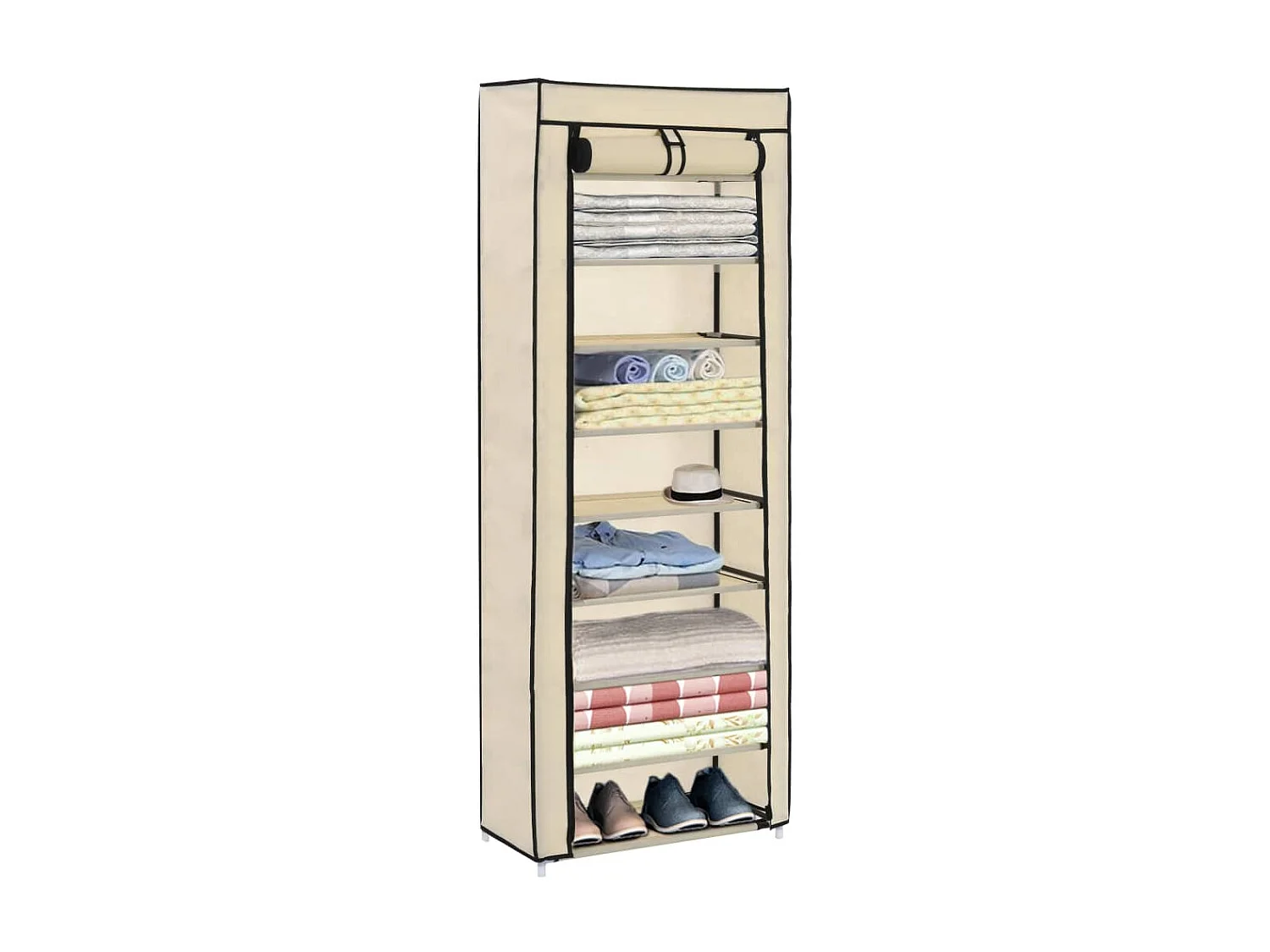 Schoenenkast met beige hoes 57x29x162 cm Stof