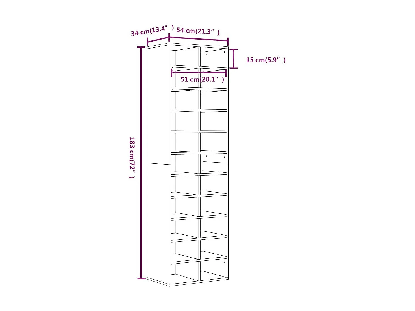 Meuble à chaussures Sonoma gris 54x34x183 cm Bois d'ingénierie