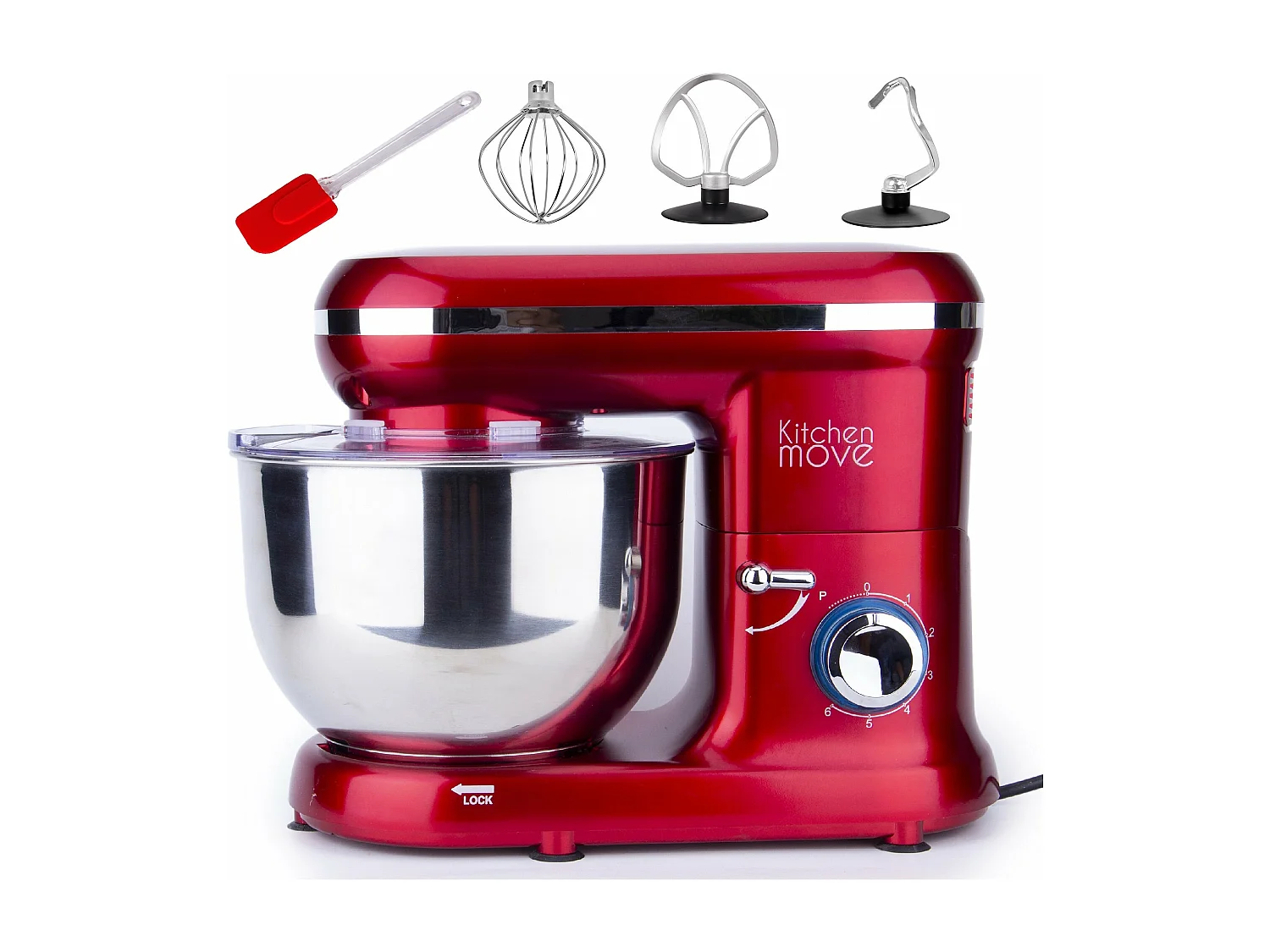 Robot patissier multifonction DALLAS Rouge Acier 1500W