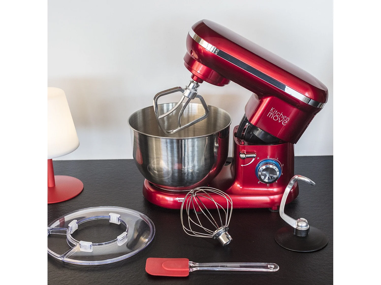 Robot patissier multifonction DALLAS Rouge Acier 1500W