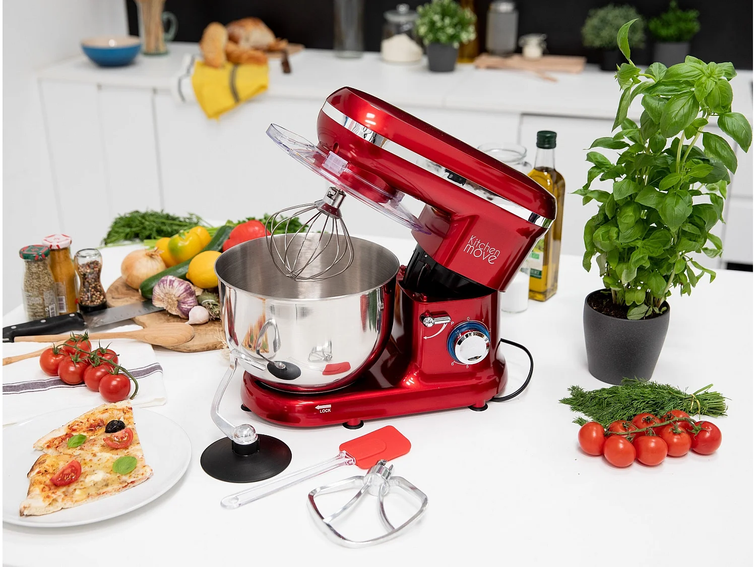 Robot patissier multifonction DALLAS Rouge Acier 1500W