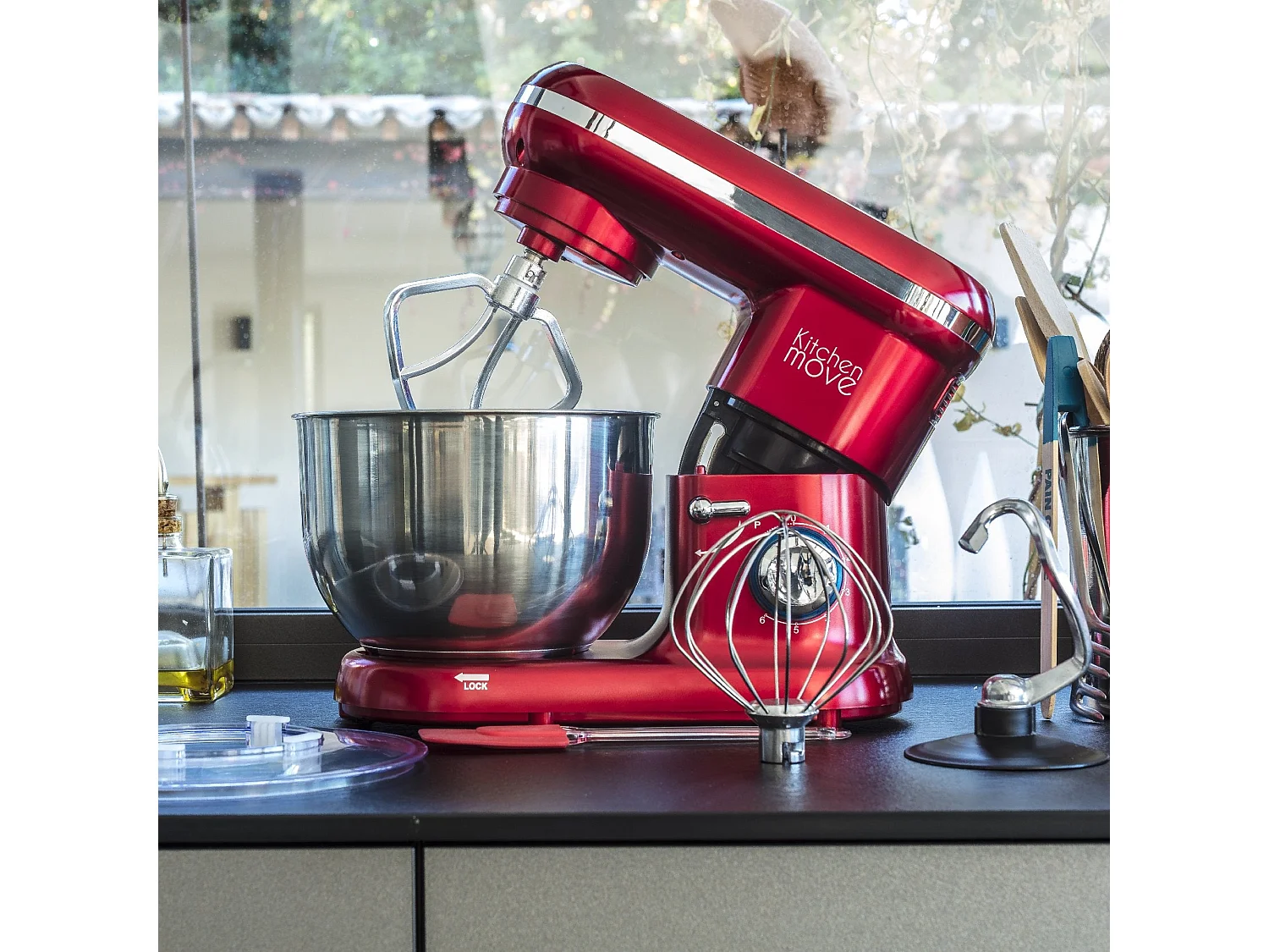 Robot patissier multifonction DALLAS Rouge Acier 1500W