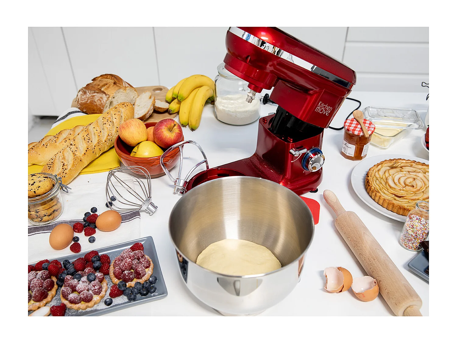 Robot patissier multifonction DALLAS Rouge Acier 1500W