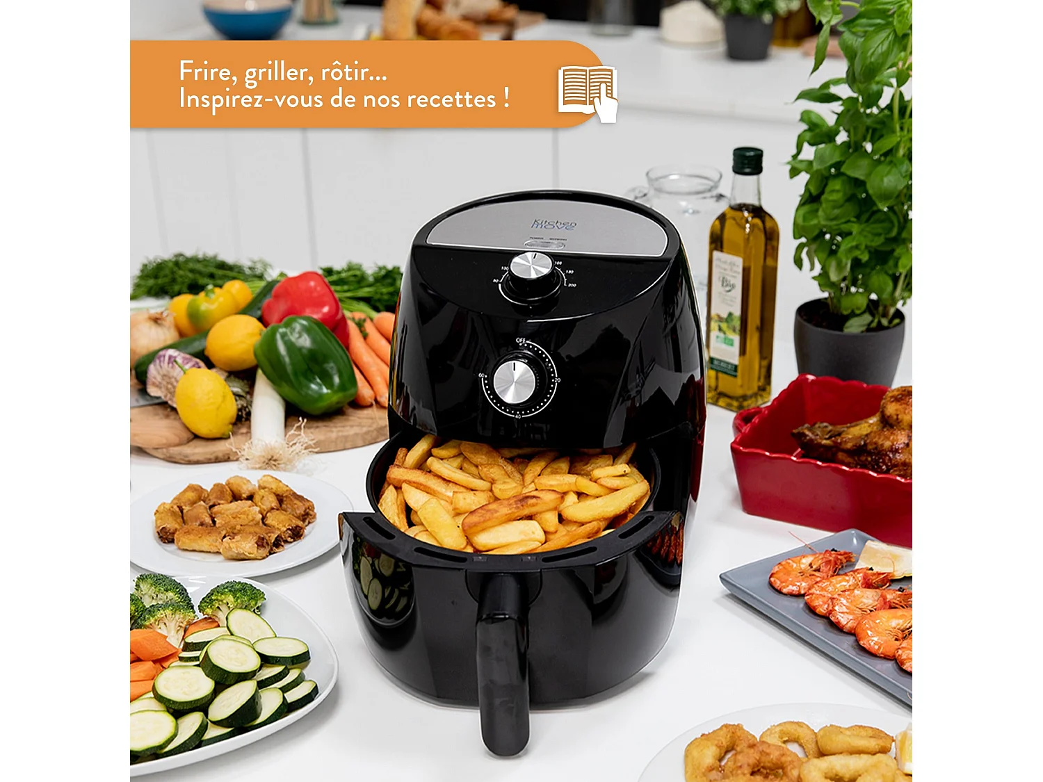 Friteuse électrique sans Huile friteuse à air Chaud 3.5L TORNADO 1400W Cuisson rapide en une Touche avec timer avec conseil de cuisson