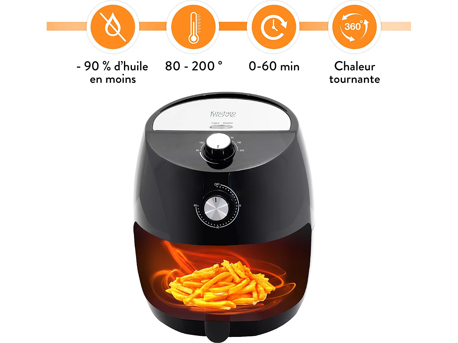 Friteuse électrique sans Huile friteuse à air Chaud 3.5L TORNADO 1400W Cuisson rapide en une Touche avec timer avec conseil de cuisson