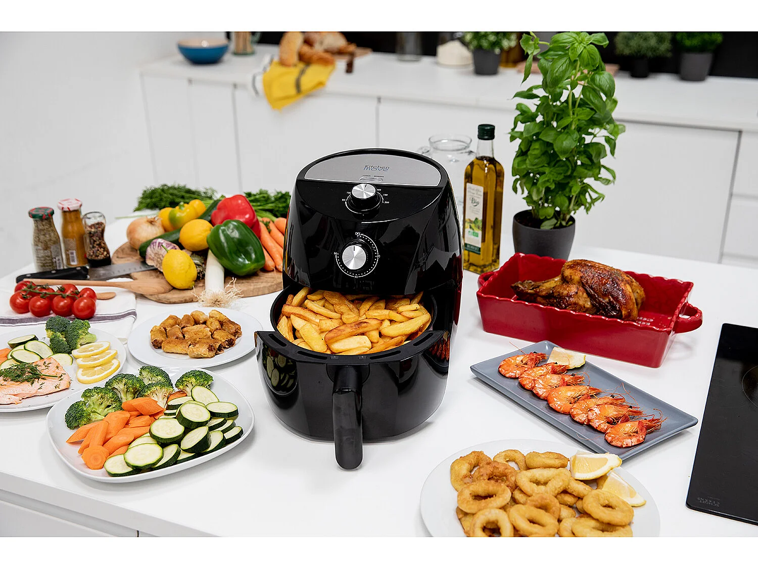 Friteuse électrique sans Huile friteuse à air Chaud 3.5L TORNADO 1400W Cuisson rapide en une Touche avec timer avec conseil de cuisson