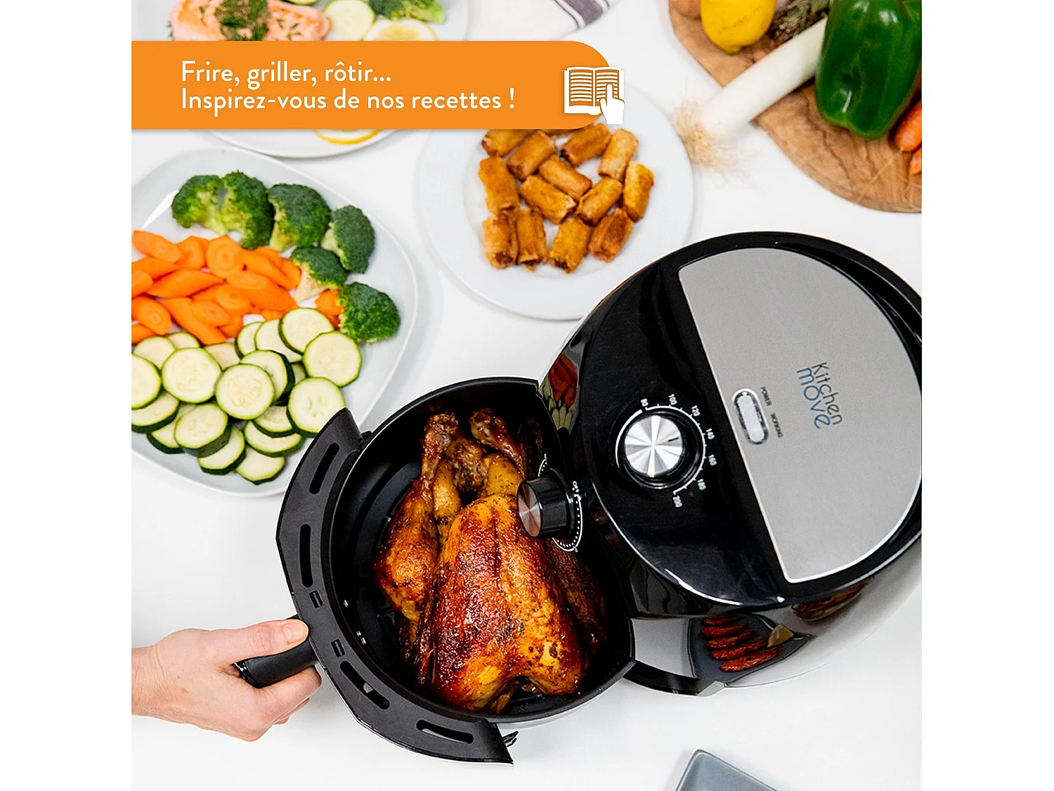 Friteuse électrique sans Huile friteuse à air Chaud 3.5L TORNADO 1400W Cuisson rapide en une Touche avec timer avec conseil de cuisson