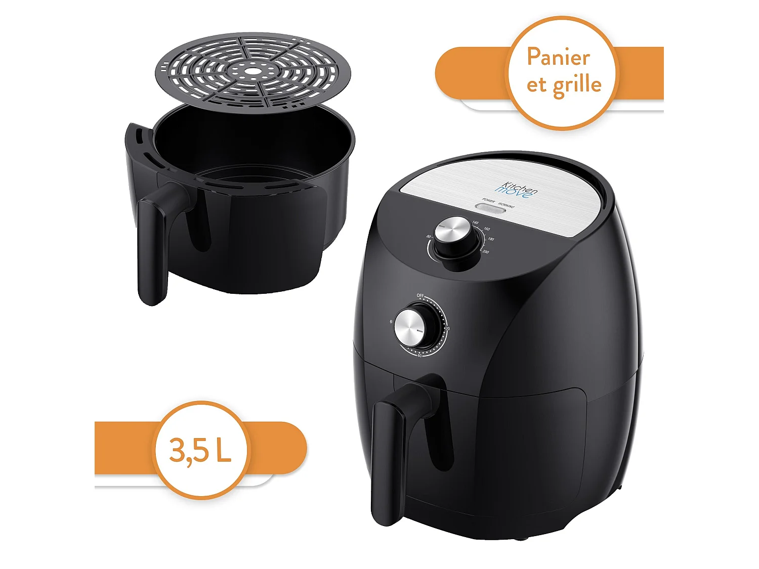 Friteuse électrique sans Huile friteuse à air Chaud 3.5L TORNADO 1400W Cuisson rapide en une Touche avec timer avec conseil de cuisson