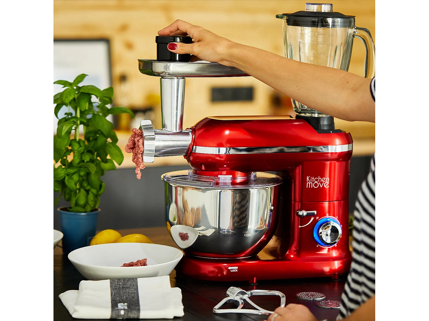 Robot patissier hachoir blender DALLAS PRO Rouge Acier 5.5L