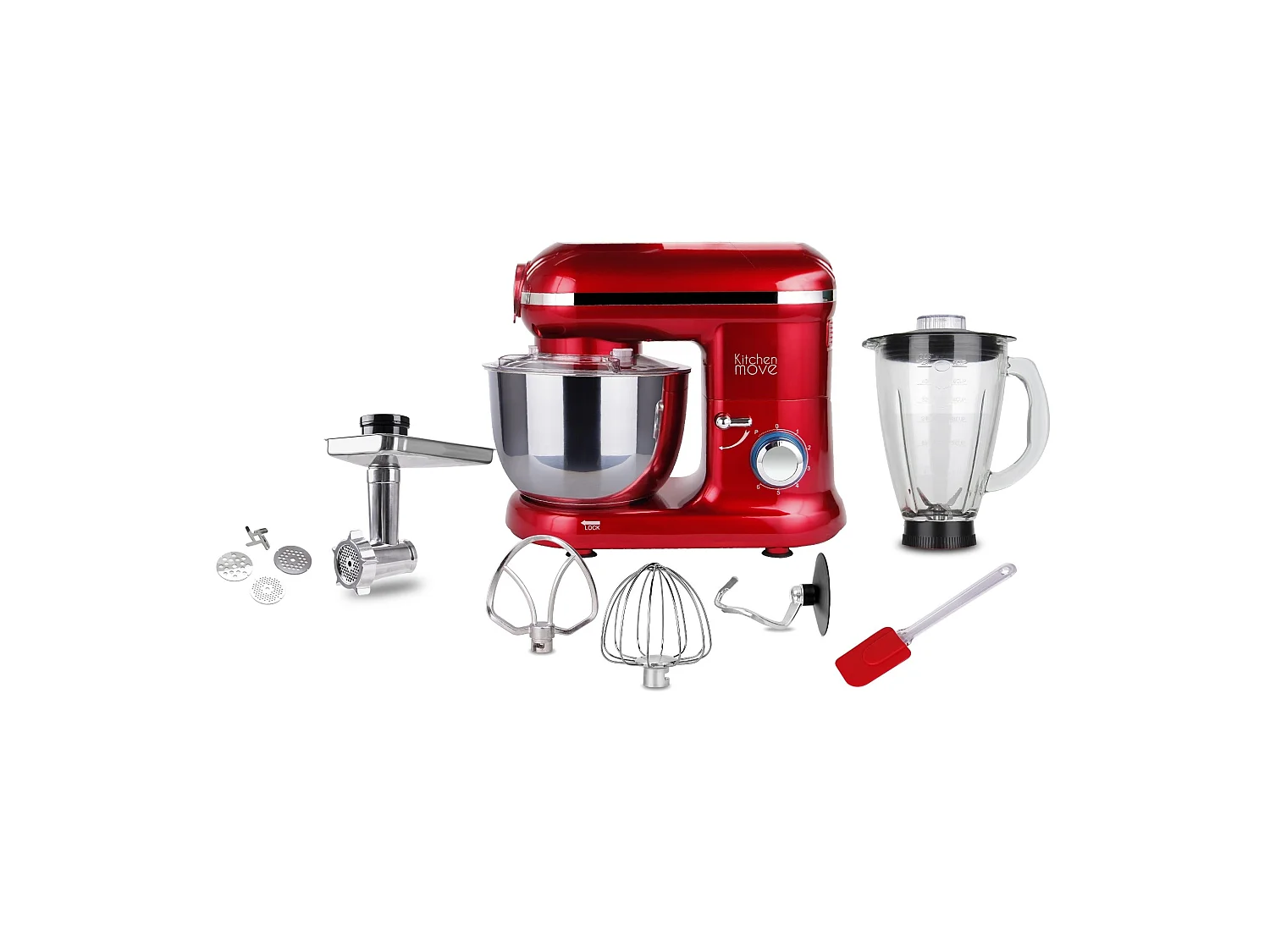Robot patissier hachoir blender DALLAS PRO Rouge Acier 5.5L